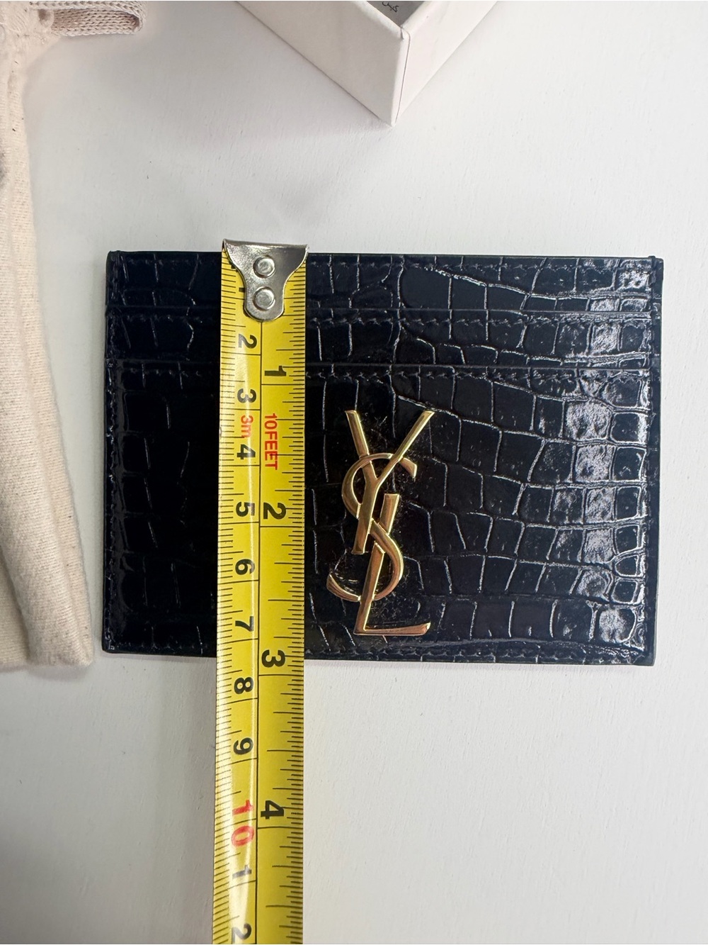 Saint Laurent Black Croc-Embossed Leather Card Case with Gold Logo Accent - Picture 6 of 7